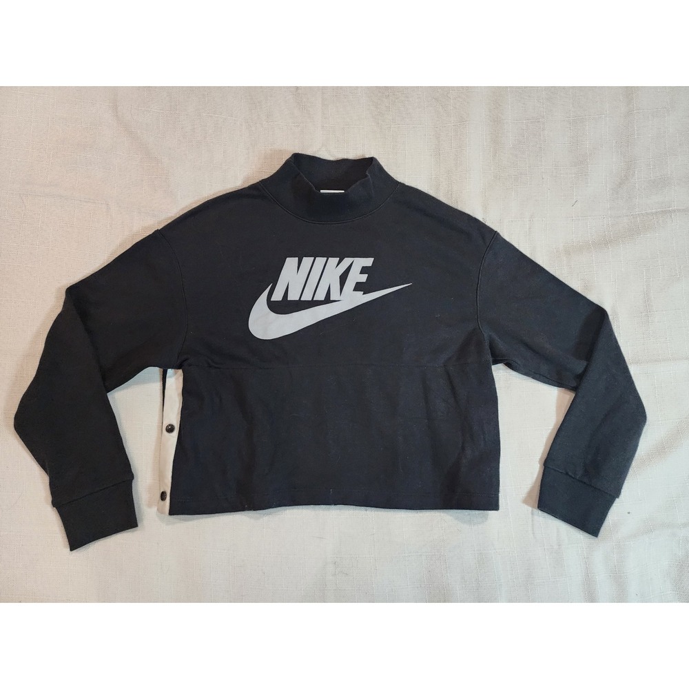 Nike Womens Sportswear Sport Pack Cropped Mock-Neck Sweatshirt Black Large